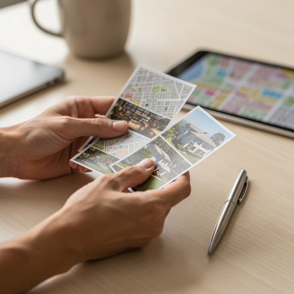 One Mission Realty expert discussing San Diego neighborhood maps with clients for personalized real estate guidance